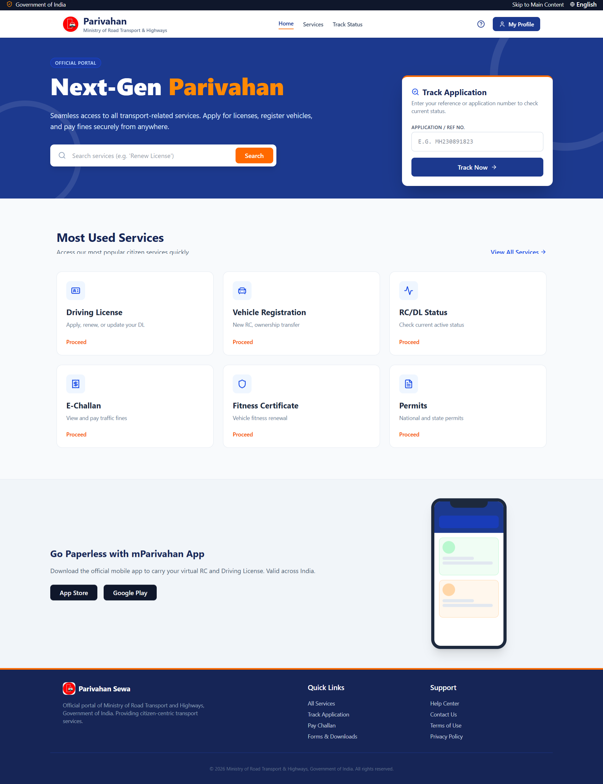 Parivahan redesign homepage